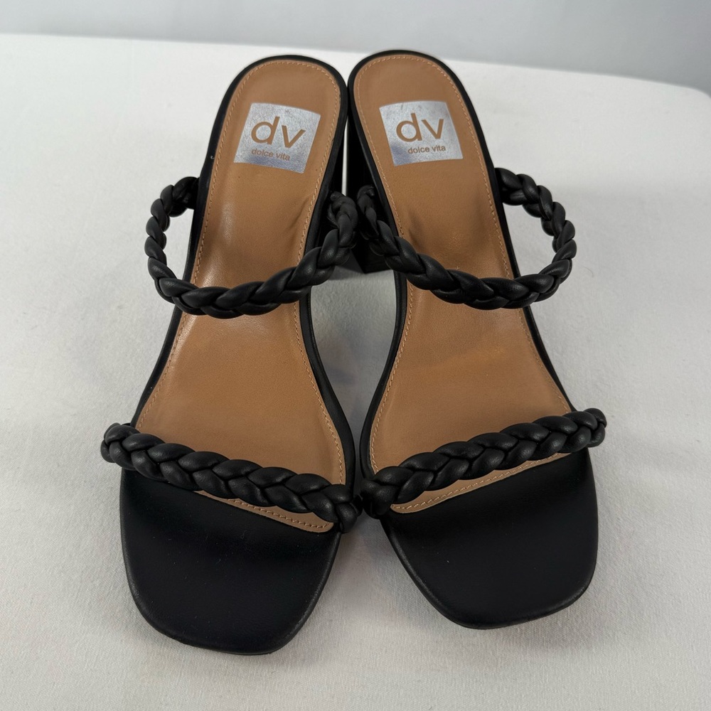 Dolve Vita Braided Block Heel Sandal in Black Size 8 - Picture 3 of 7